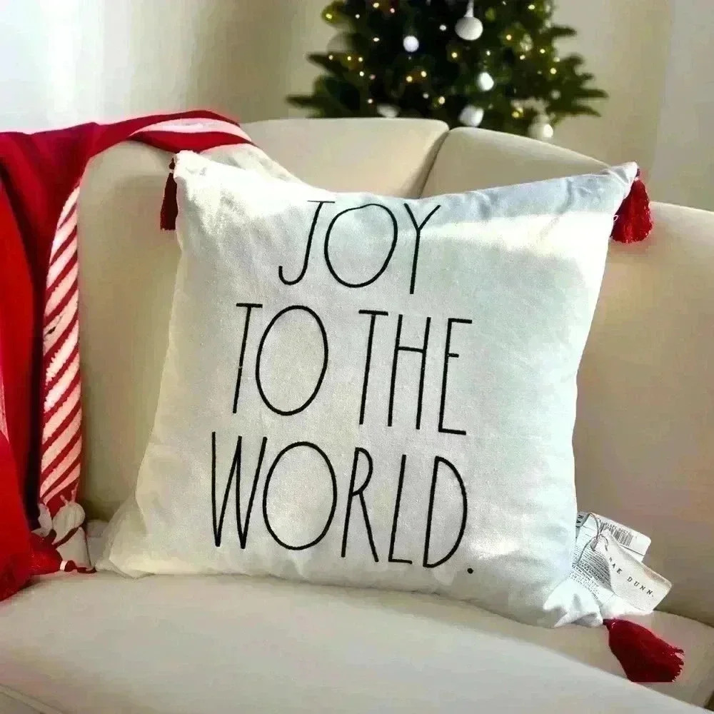 NEW Rae Dunn Gorgeous JOY TO THE WORLD Down Filled Accent Christmas Throw Pillow